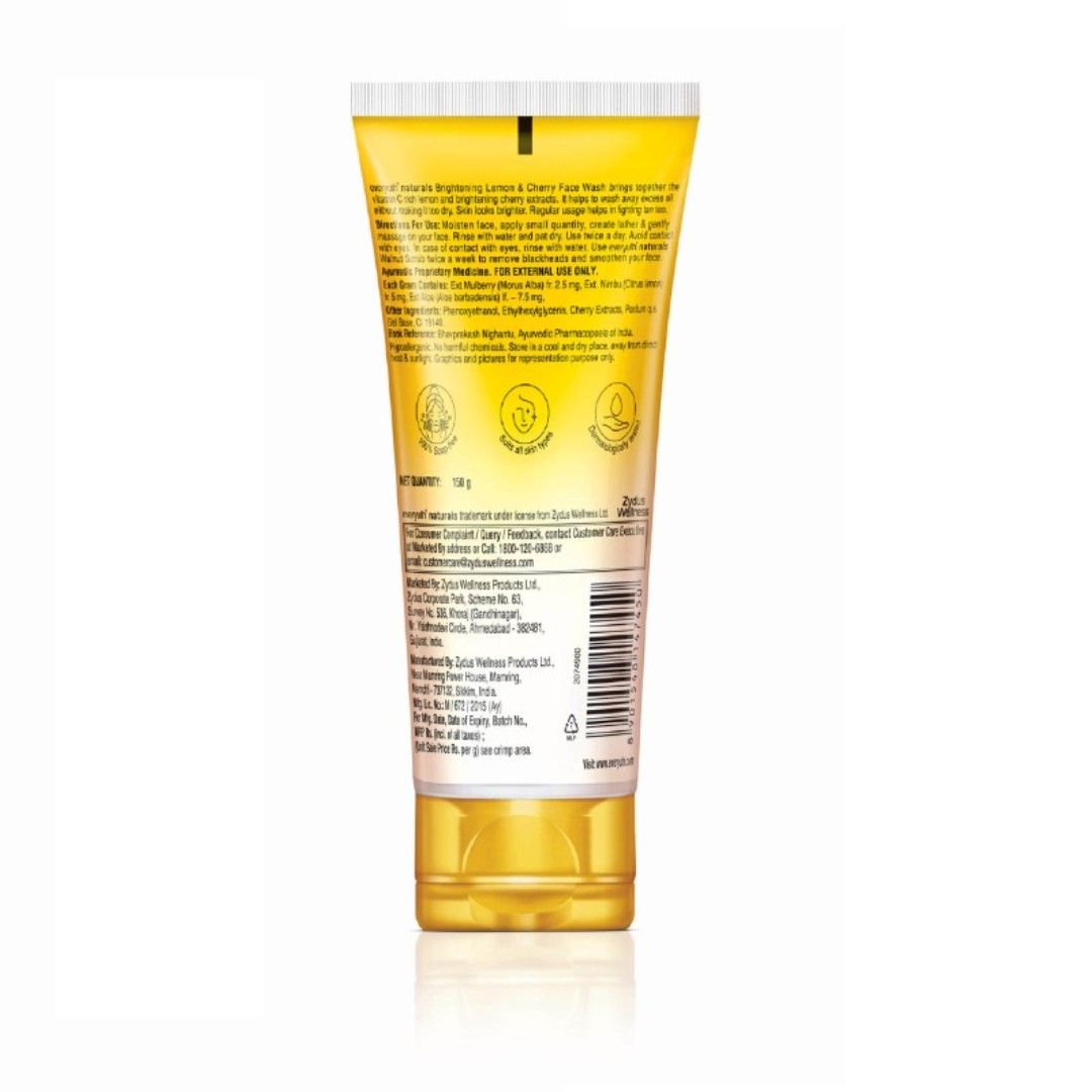 Everyuth Naturals Face Wash - Brightening Lemon & Cherry, Suits all Skin Types, Paraben Free