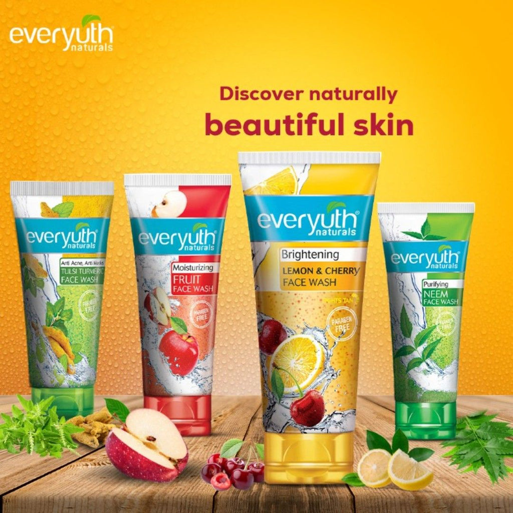 Everyuth Naturals Face Wash - Brightening Lemon & Cherry, Suits all Skin Types, Paraben Free