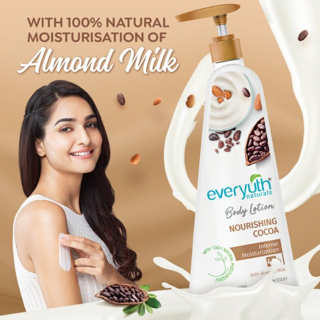 Everyuth Naturals Body Lotion - Nourishing Cocoa with 100% Natural Almond Milk, Non-Sticky