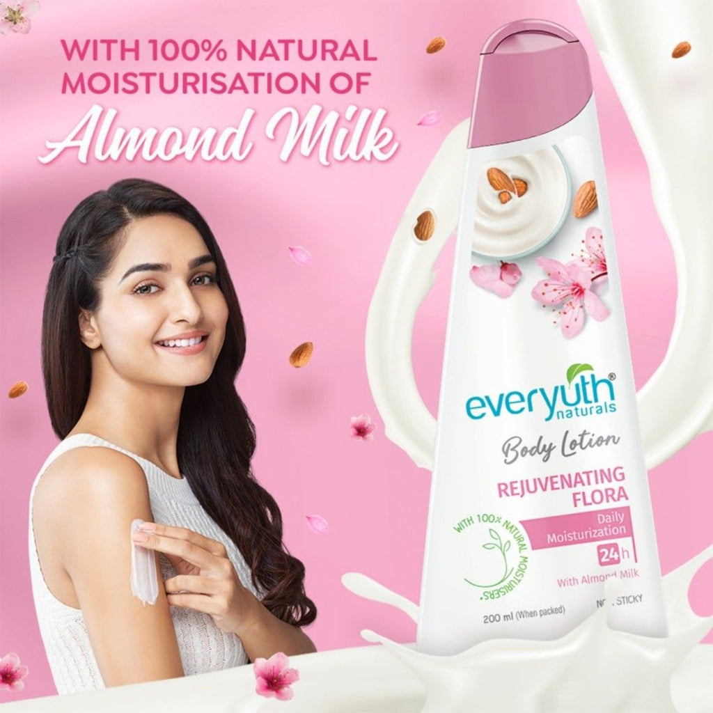 Everyuth Naturals Body Lotion - Rejuvenating Flora with 100% Nautral Almond Milk, Non Sticky, Daily