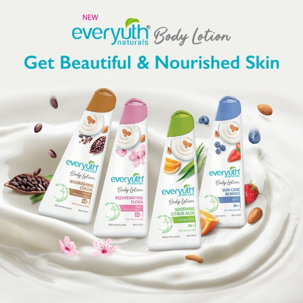 Everyuth Naturals Body Lotion - Rejuvenating Flora with 100% Nautral Almond Milk, Non Sticky, Daily