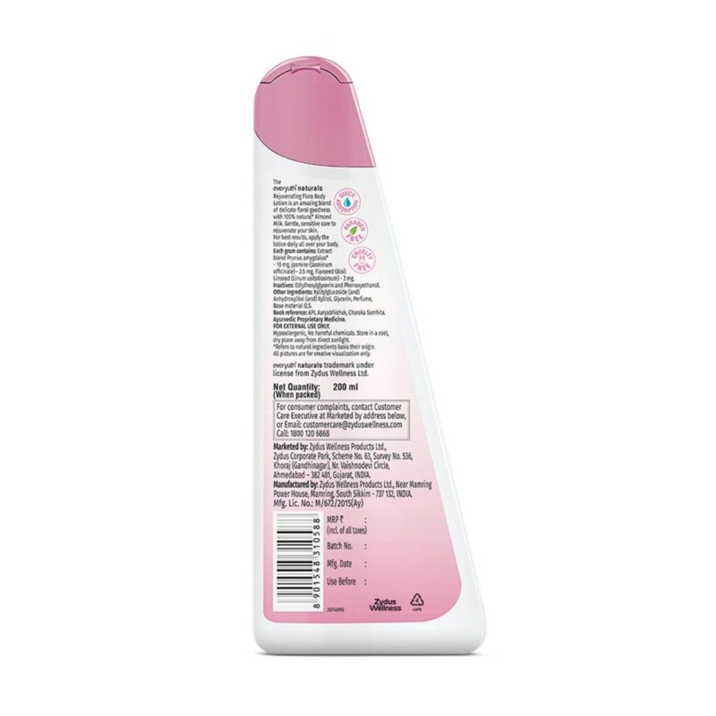 Everyuth Naturals Body Lotion - Rejuvenating Flora with 100% Nautral Almond Milk, Non Sticky, Daily