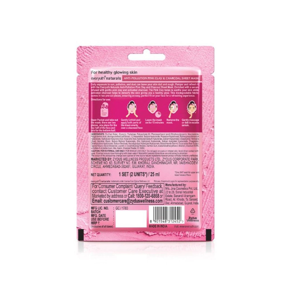 Everyuth Naturals Anti Pollution Sheet Mask - Pink Clay & Charcoal