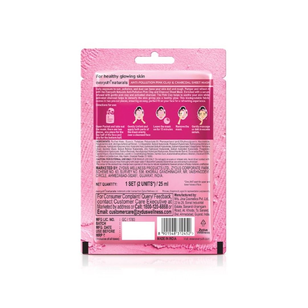 Everyuth Naturals Anti Pollution Sheet Mask - Pink Clay & Charcoal
