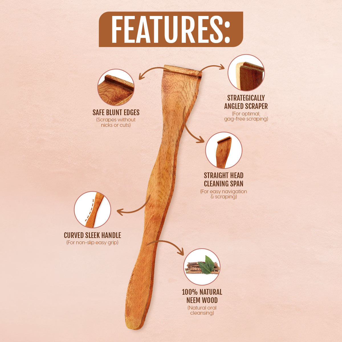 Matra Neem Wood Tongue Cleaner Wooden Scraper For Oral Hygiene & Digestive Health