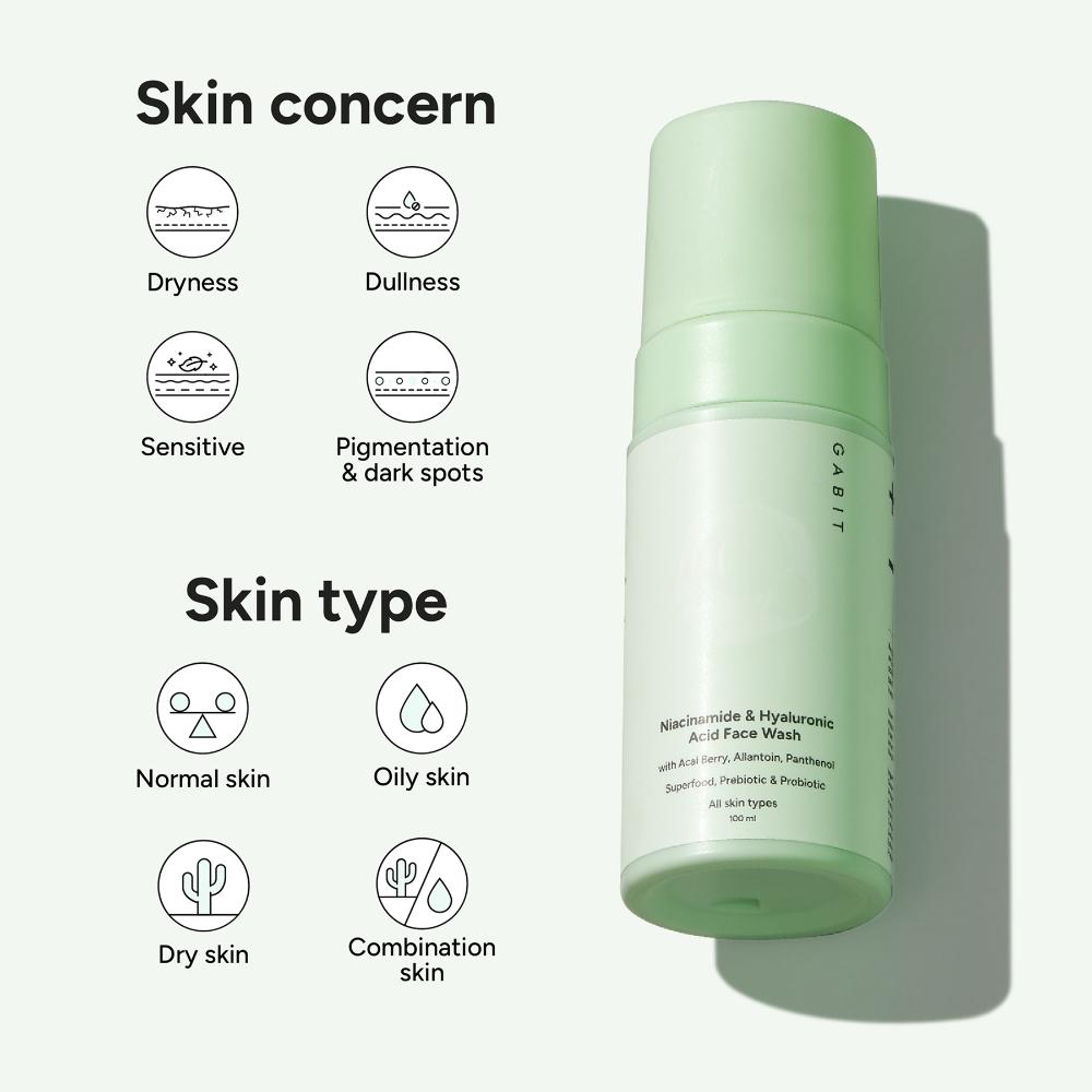 Gabit Niacinamide & Hyaluronic Acid Foaming Face Wash With Vitamin B5 For Glowing & Hydrated Skin