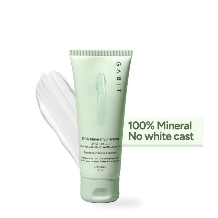 Gabit 100% Mineral Sunscreen SPF 50 PA++++ With Vitamin E, No White Cast, Blue Light Protection