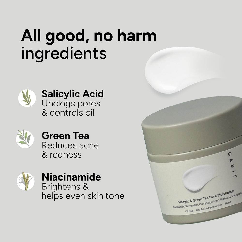 Gabit Salicylic Acid & Green Tea Face Moisturiser For Acne, Blackheads, Open Pores & Oily skin