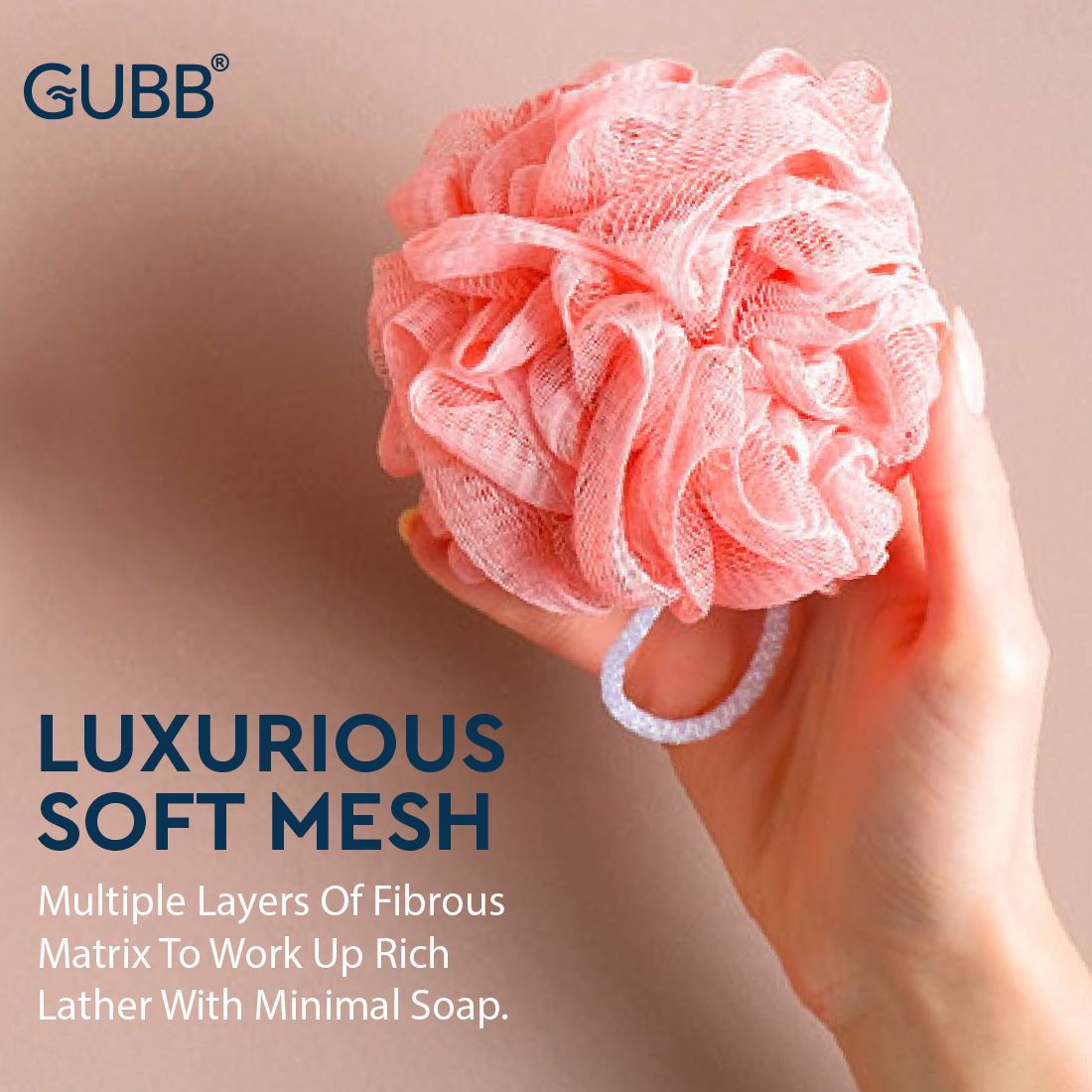 GUBB Luxe Bath Sponge Round Loofah For Women & Men - Pebble