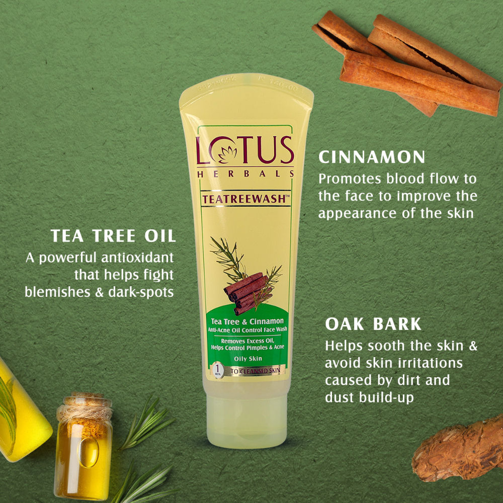 Lotus Herbals Teatreewash Face Wash With TeaTree Oil & Cinnamon And Helps Control Pimples & Acne