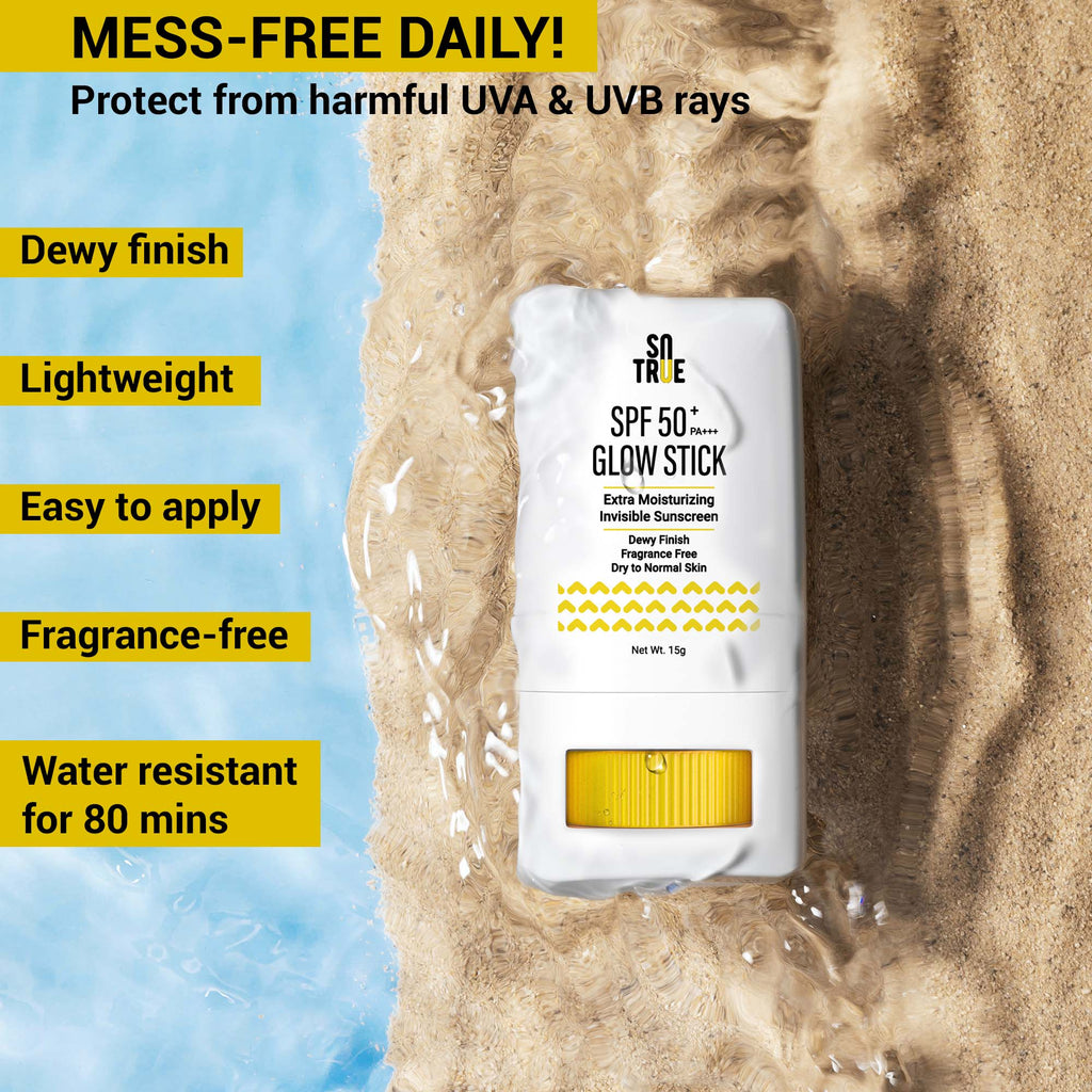 Sotrue SPF 50+ Glow Stick Sunscreen For Invisible, Lightweight & Water Resistant