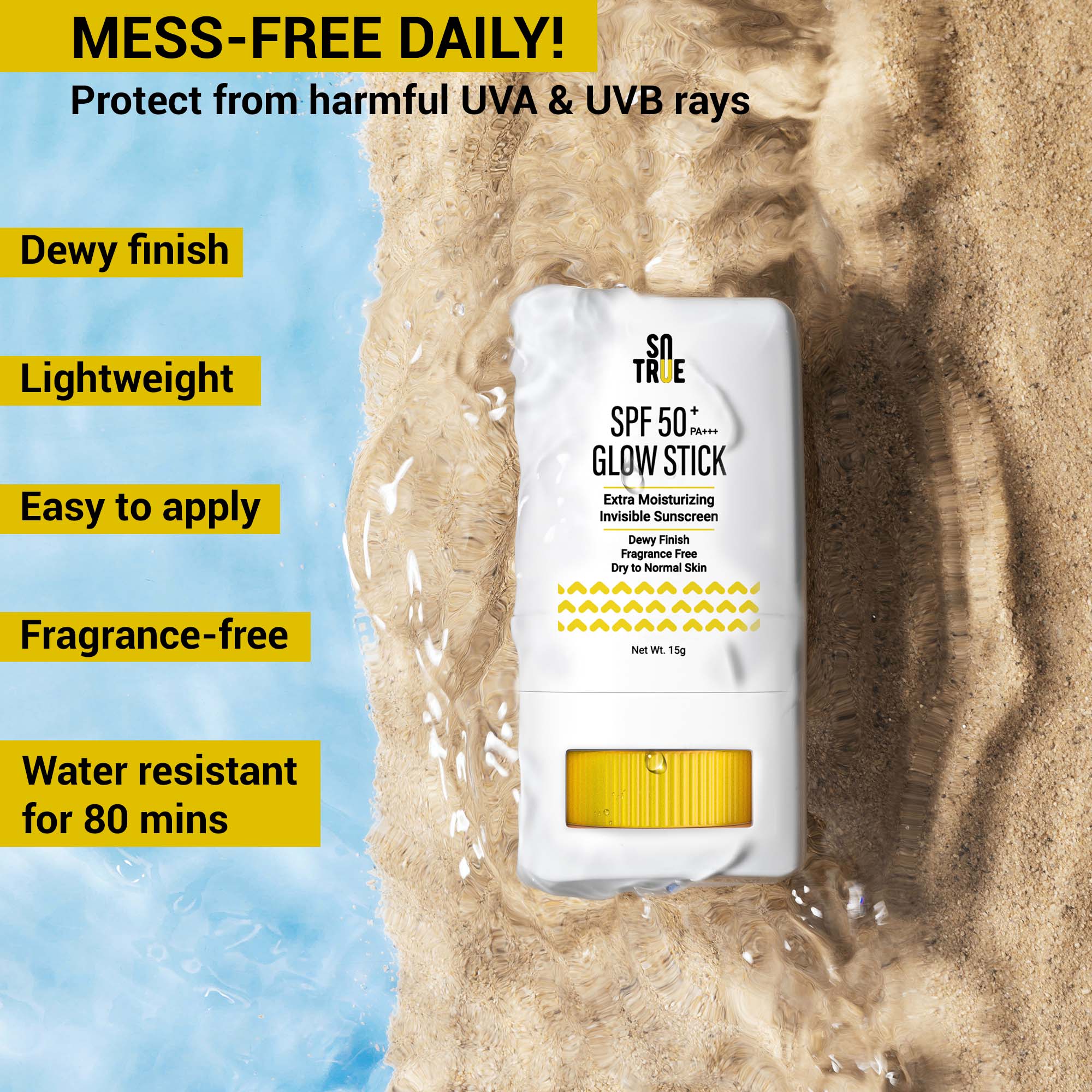Sotrue SPF 50+ Glow Stick Sunscreen For Invisible, Lightweight & Water Resistant