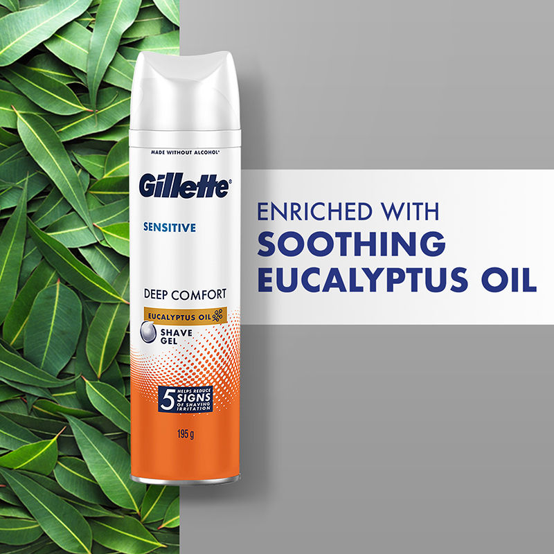 Gillette Sensitive Shaving Gel, Deep Comfort With Aloe Vera 0% Parabene