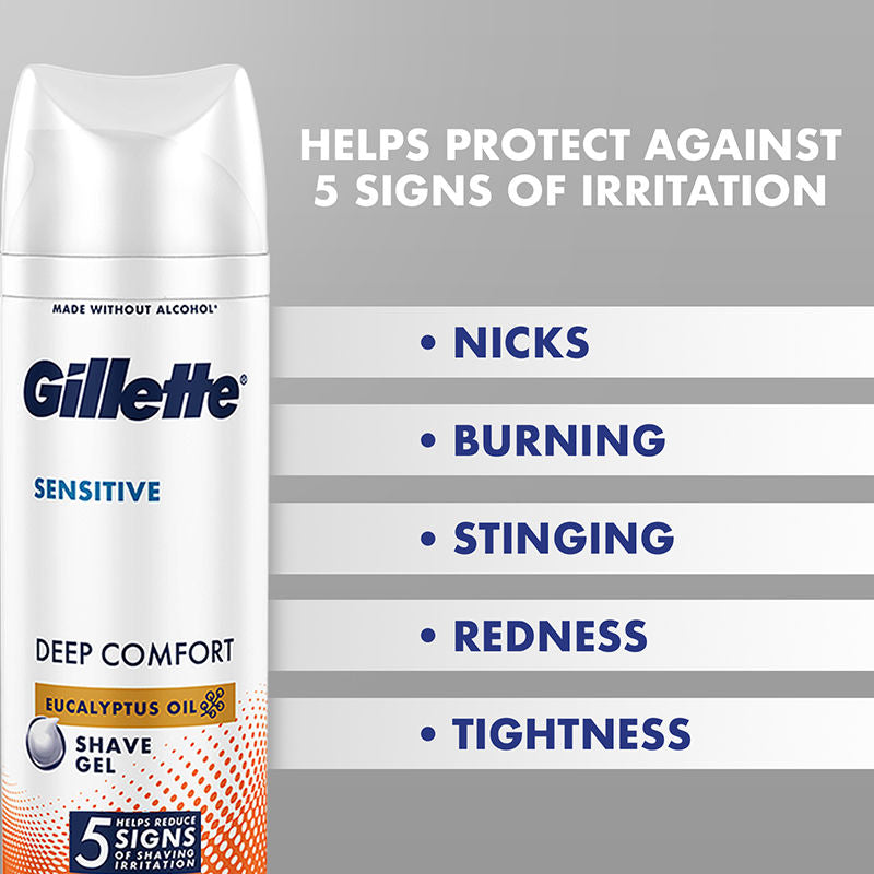Gillette Sensitive Shaving Gel, Deep Comfort With Aloe Vera 0% Parabene