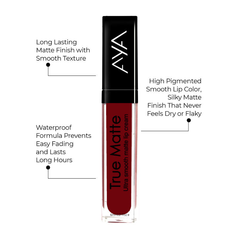 AYA True Matte Liquid Lipstick, Ultra Smooth Matte Lip Cream, 04 Red