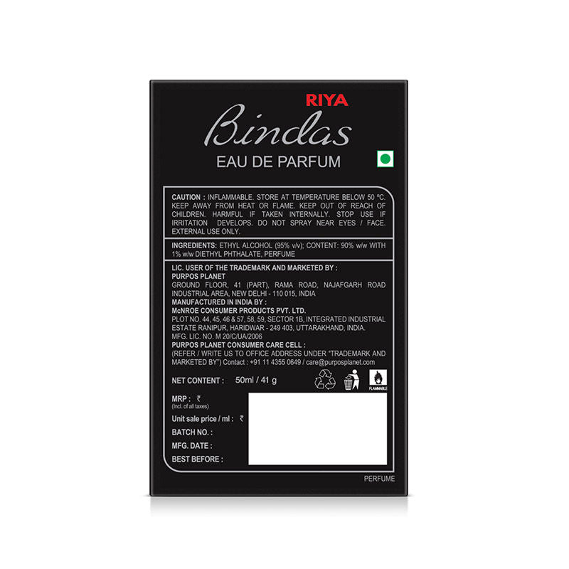 RIYA Bindas Black Perfume for Men Citrus Aromatic Woody Fragrance