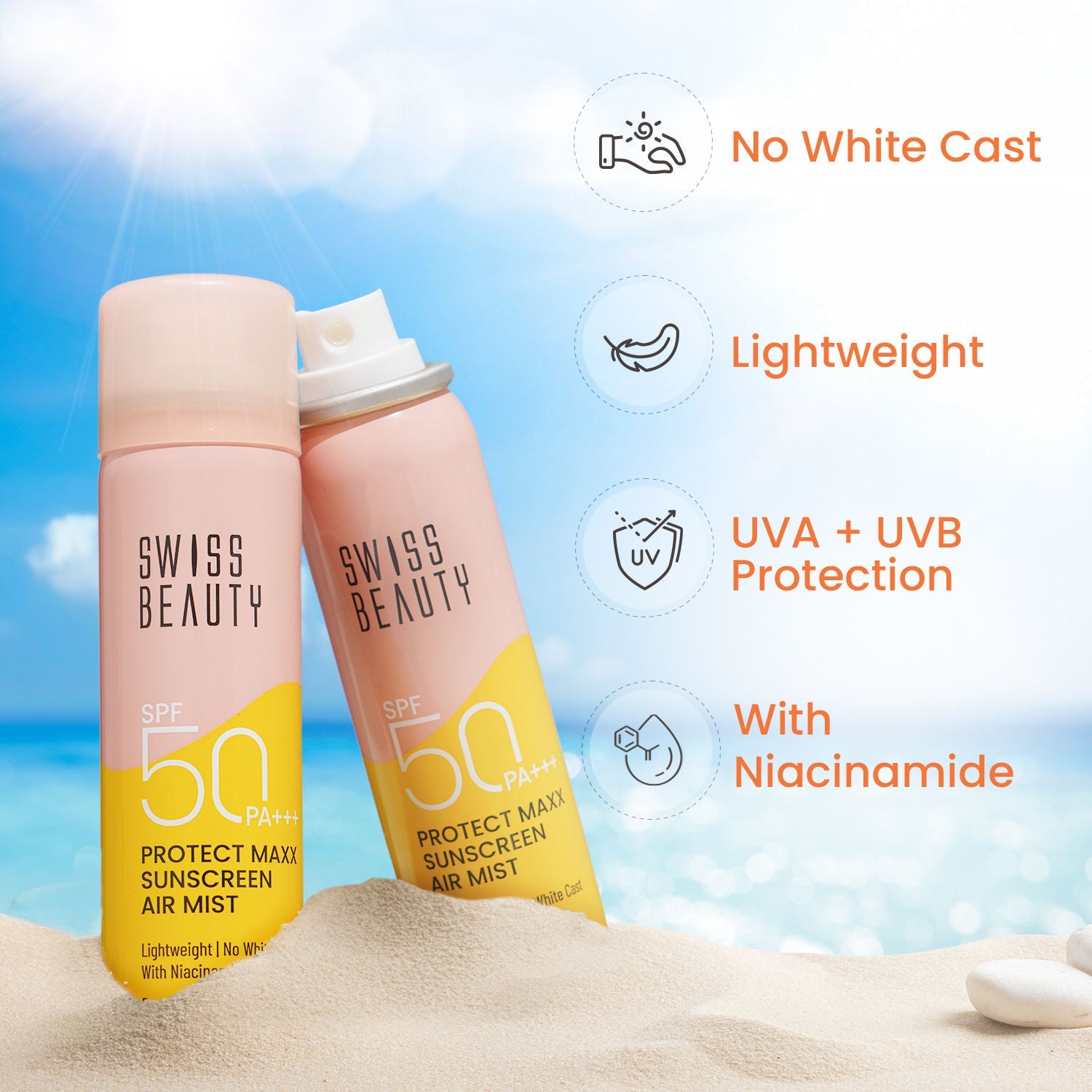 Swiss Beauty Protect Maxx Sunscreen Air Mist With SPF 50 Pa+++