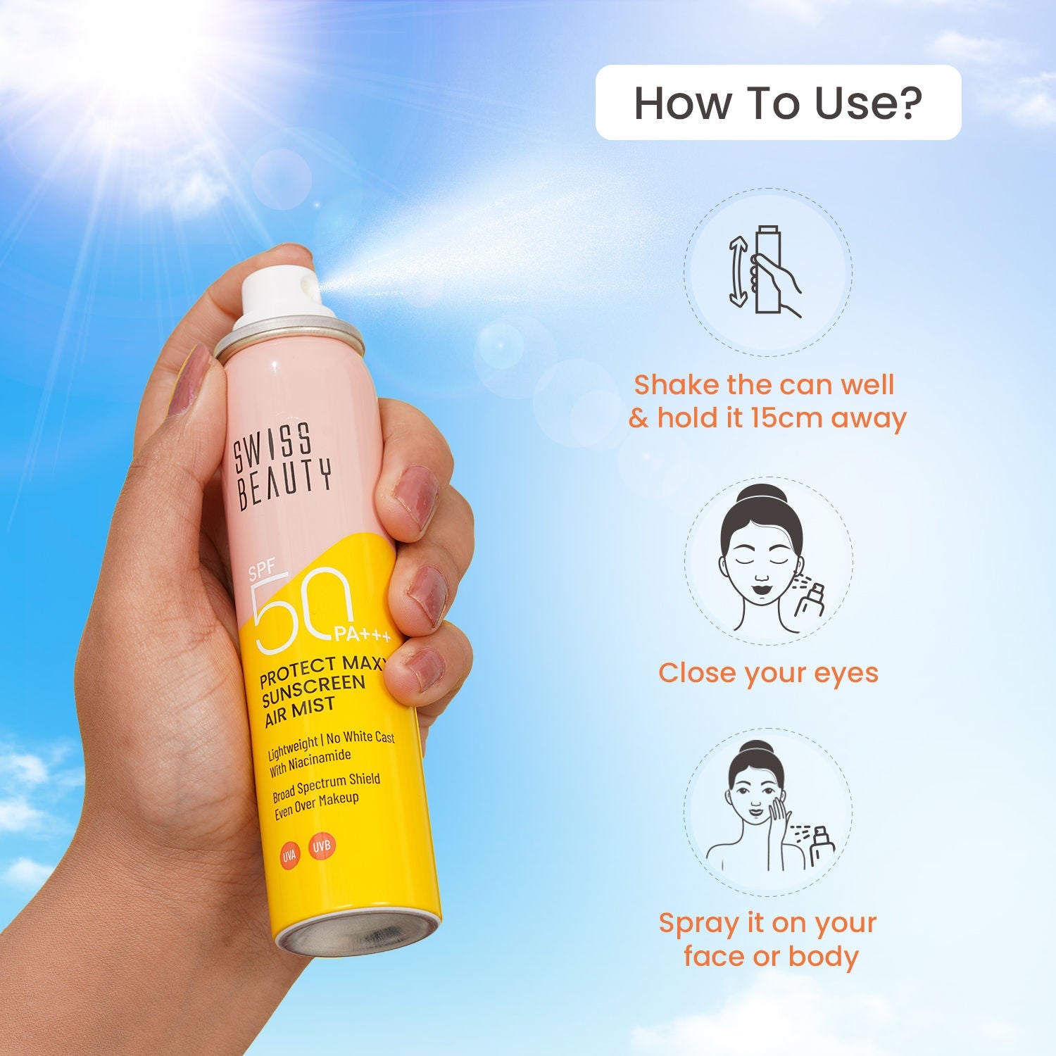 Swiss Beauty Protect Maxx Sunscreen Air Mist With SPF 50 Pa+++