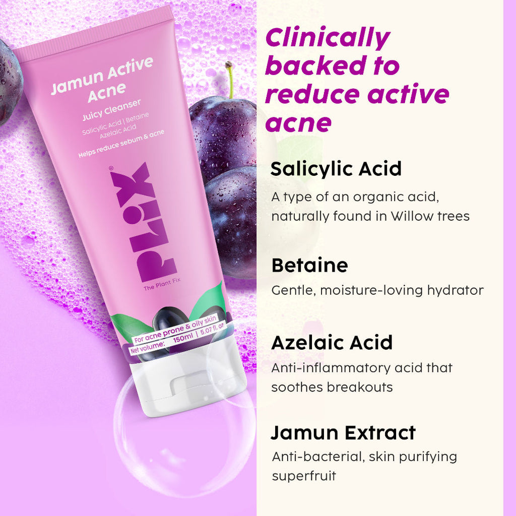 Plix Jamun Active Acne Cleanser with Salicylic Acid Helps Reduce Acne for Daily Use
