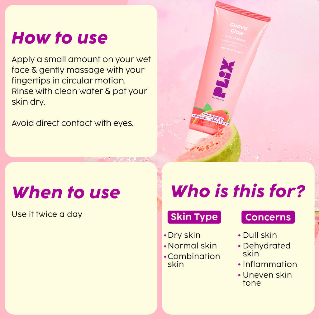 Plix Guava Glow Juicy Cleanser with Vitamin C Helps Hydrates & Brightens Skin for All Skin Types