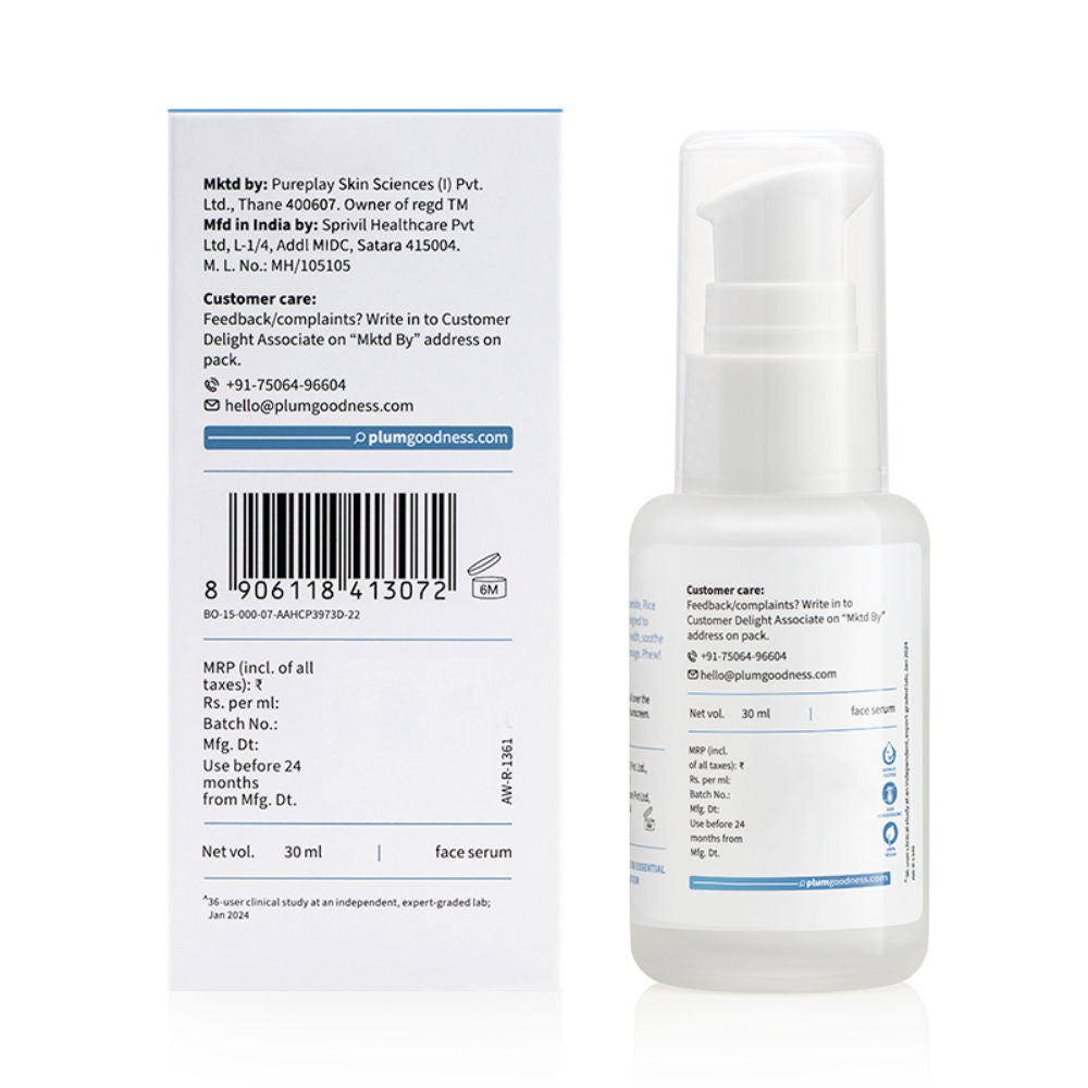 Plum 10% Niacinamide Brightening Face Serum with Rice Water, Fades Acne Marks, for Oily to Dry Skin