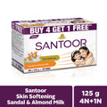 Santoor Sandal And Almond Milk Soap (Buy 4 Get 1 Free 125g Each)