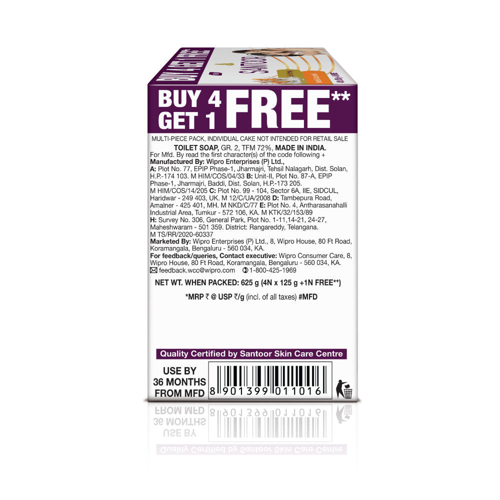 Santoor Sandal And Almond Milk Soap (Buy 4 Get 1 Free 125g Each)