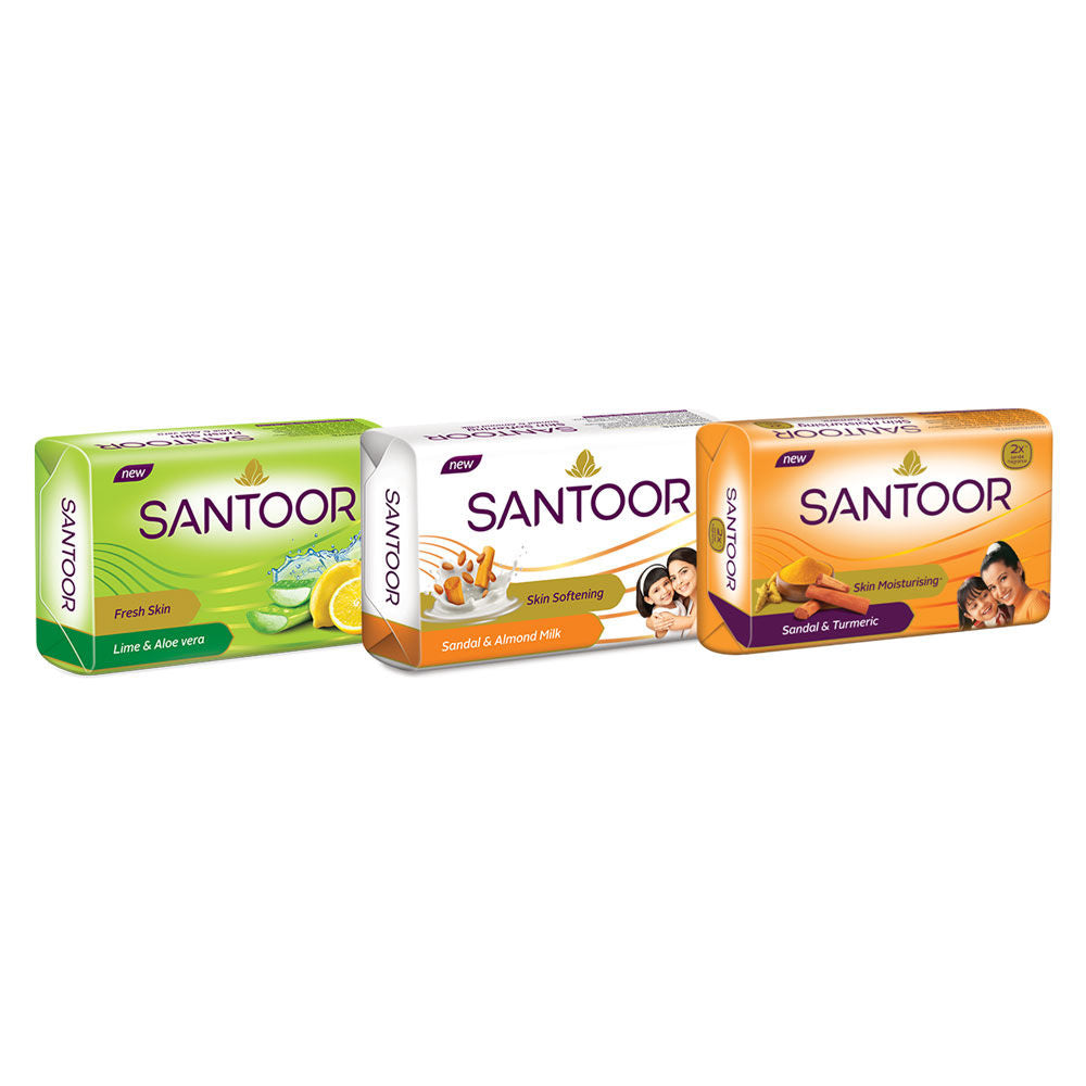 Santoor Sandal And Almond Milk Soap (Buy 4 Get 1 Free 125g Each)