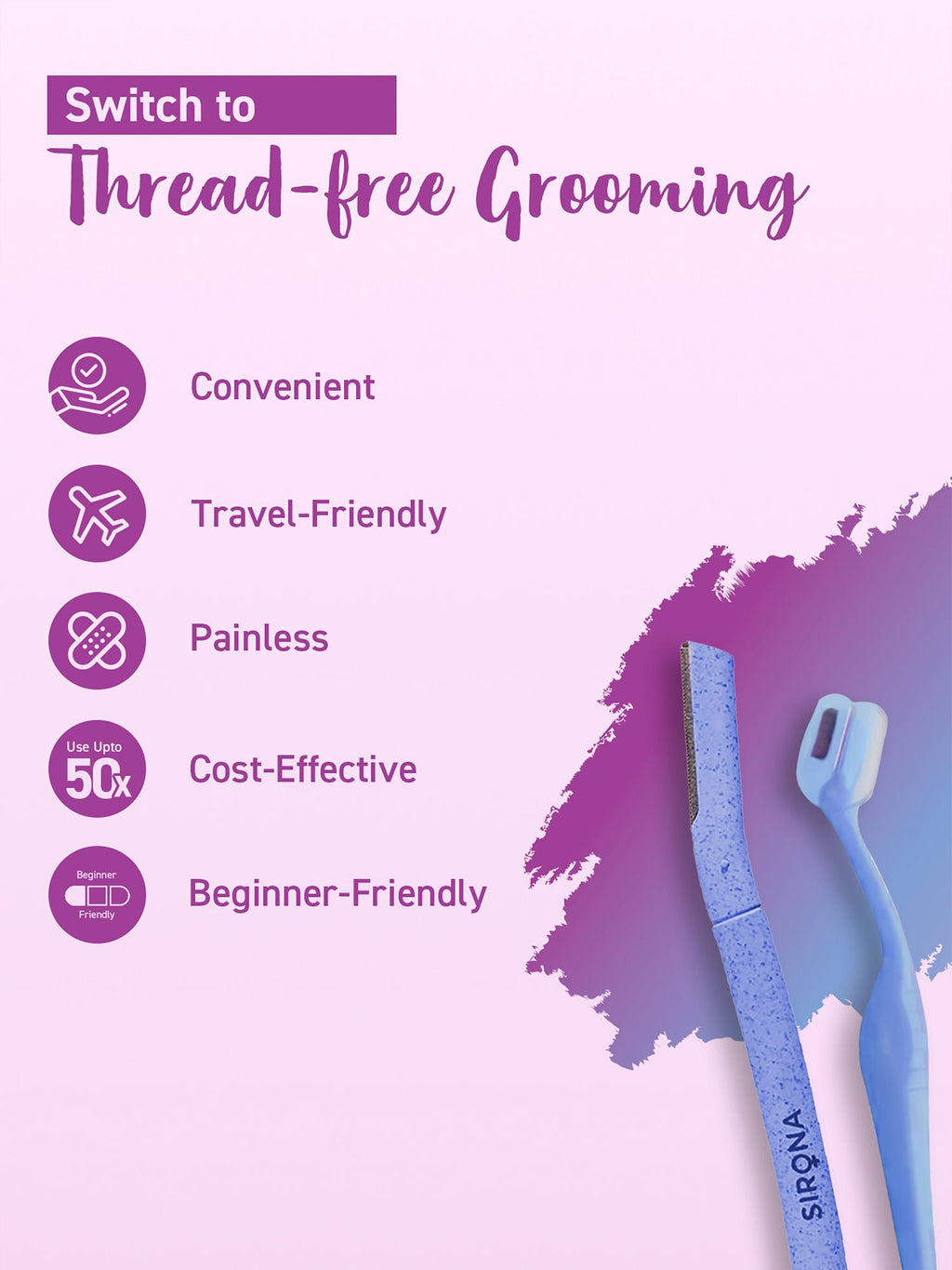Sirona Reusable Facial Hair Removal Razor For Instant & Painfree, Salon-Smooth & Glowing Skin