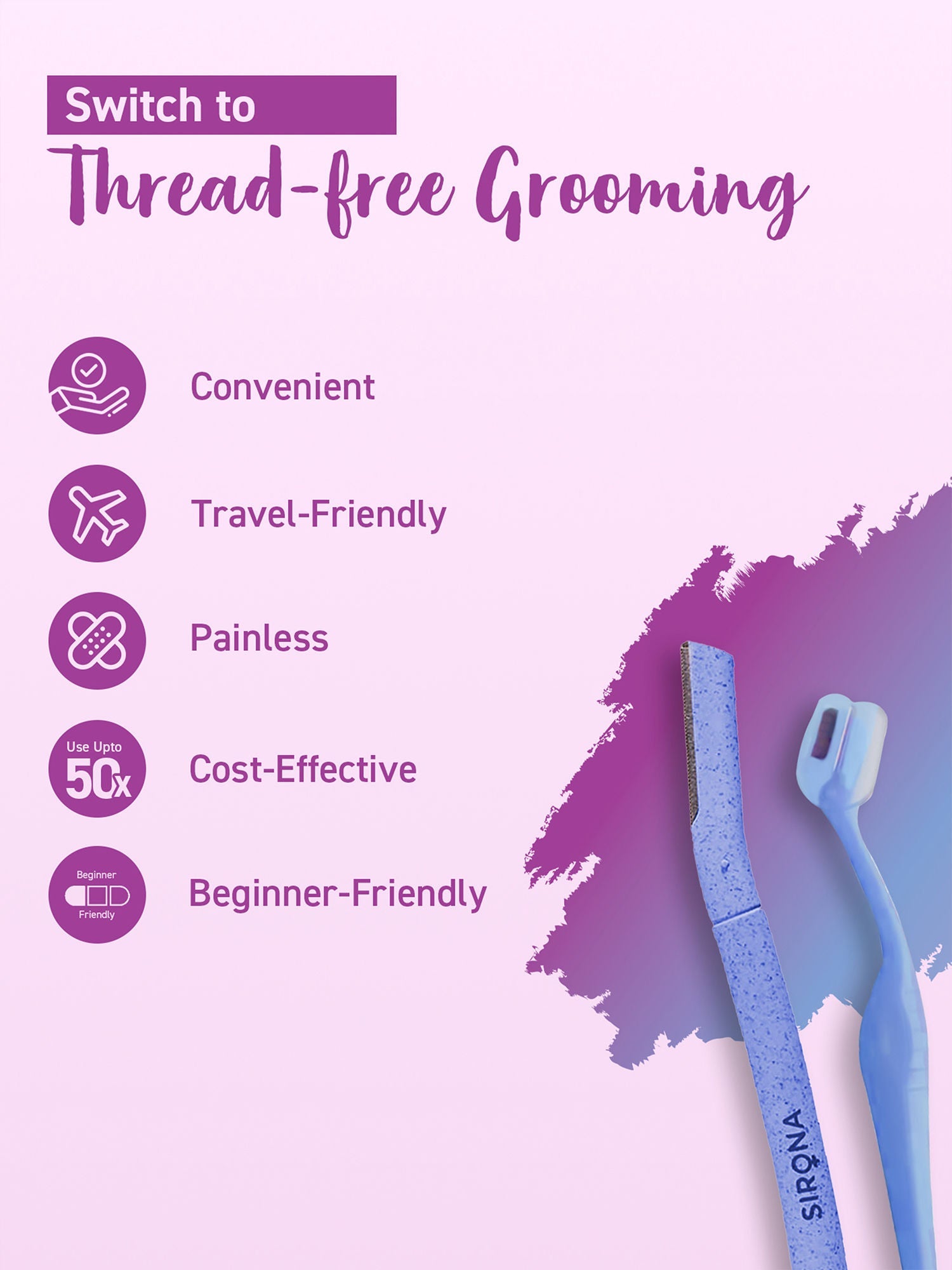 Sirona Reusable Facial Hair Removal Razor For Instant & Painfree, Salon-Smooth & Glowing Skin