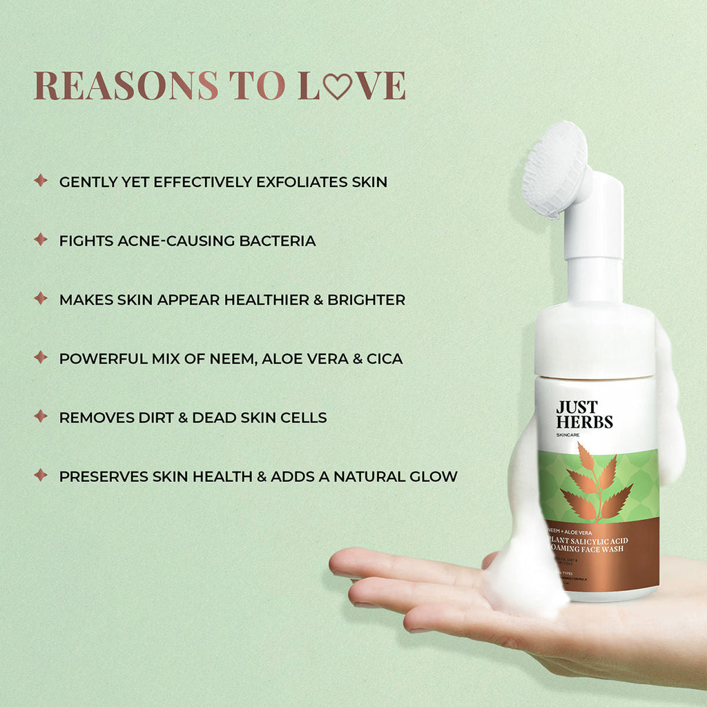 Just Herbs Neem And Aloe Vera Plant Salicylic Acid Foaming Face Wash