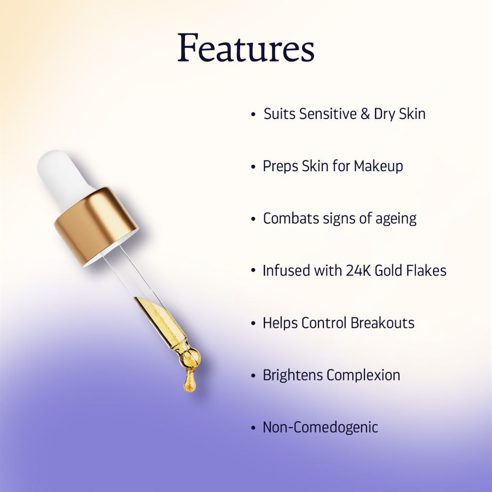 Indulgeo Essentials Wonder Gold Oil 24K Gold Infused Makeup Face Primer (For Dry Sensitive Skin)