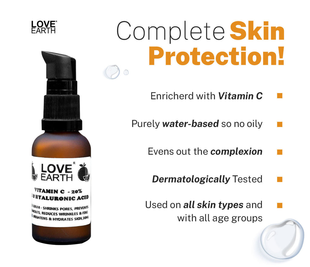 Love Earth Vitamin C Serum for Skin Hydration with Pure Vitamin C & Witch Hazel