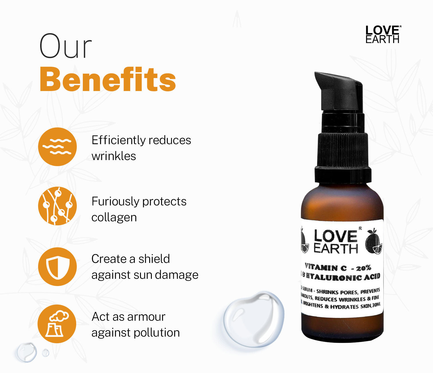 Love Earth Vitamin C Serum for Skin Hydration with Pure Vitamin C & Witch Hazel
