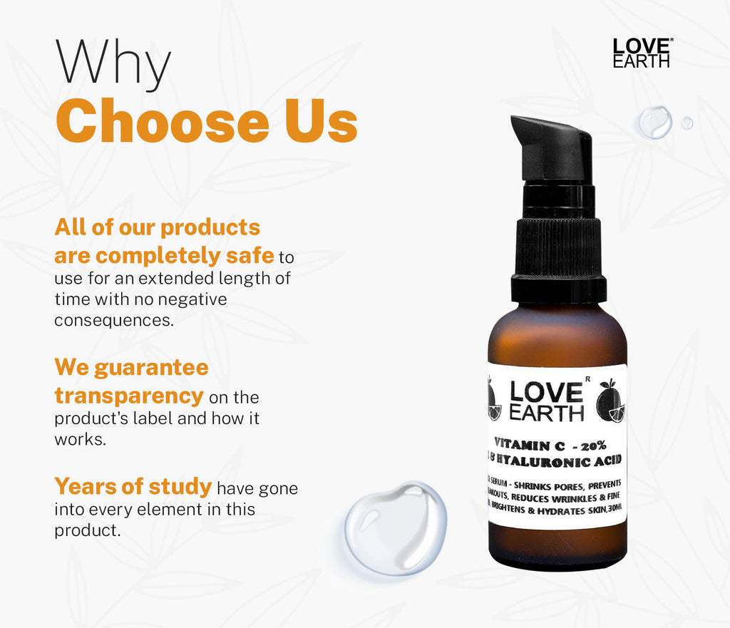 Love Earth Vitamin C Serum for Skin Hydration with Pure Vitamin C & Witch Hazel