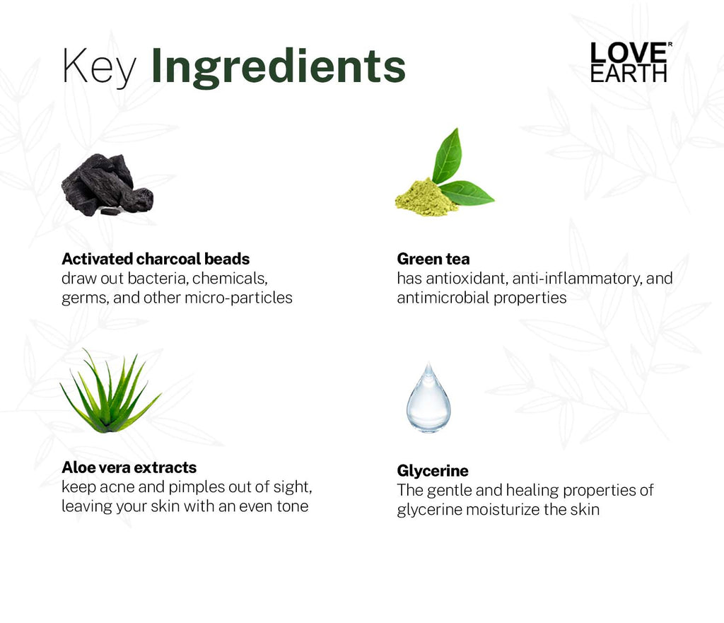Love Earth Body Wash Jasmine Green Tea and Charcoal with Aloe Vera & Tea Tree for Acne & Pimples
