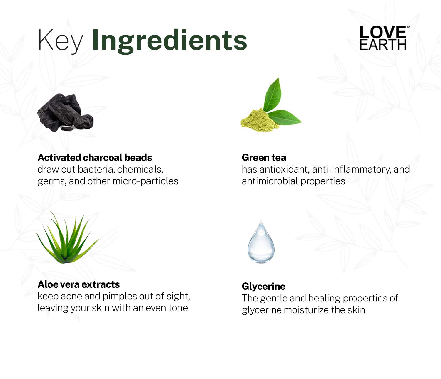 Love Earth Body Wash Jasmine Green Tea and Charcoal with Aloe Vera & Tea Tree for Acne & Pimples