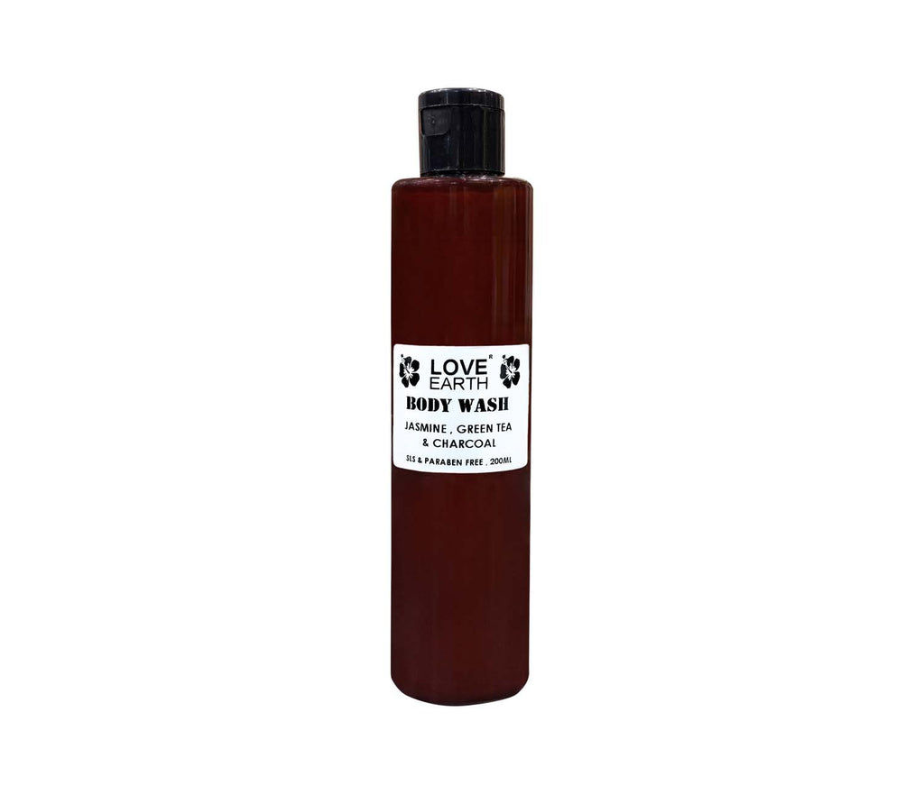 Love Earth Body Wash Jasmine Green Tea and Charcoal with Aloe Vera & Tea Tree for Acne & Pimples