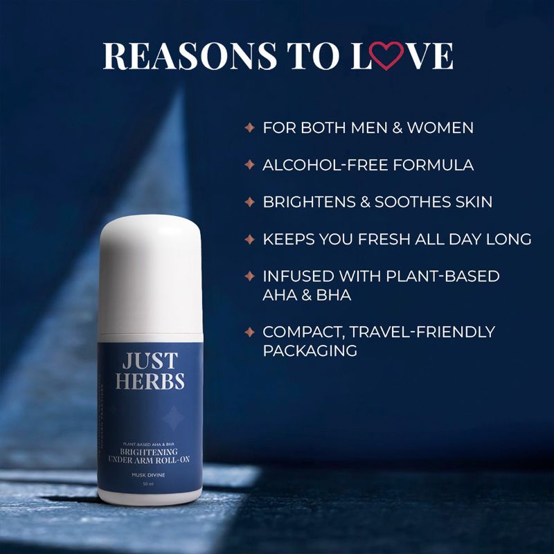 Just Herbs Musk Divine Brightening Under Arm Roll-On Deodorant For Men