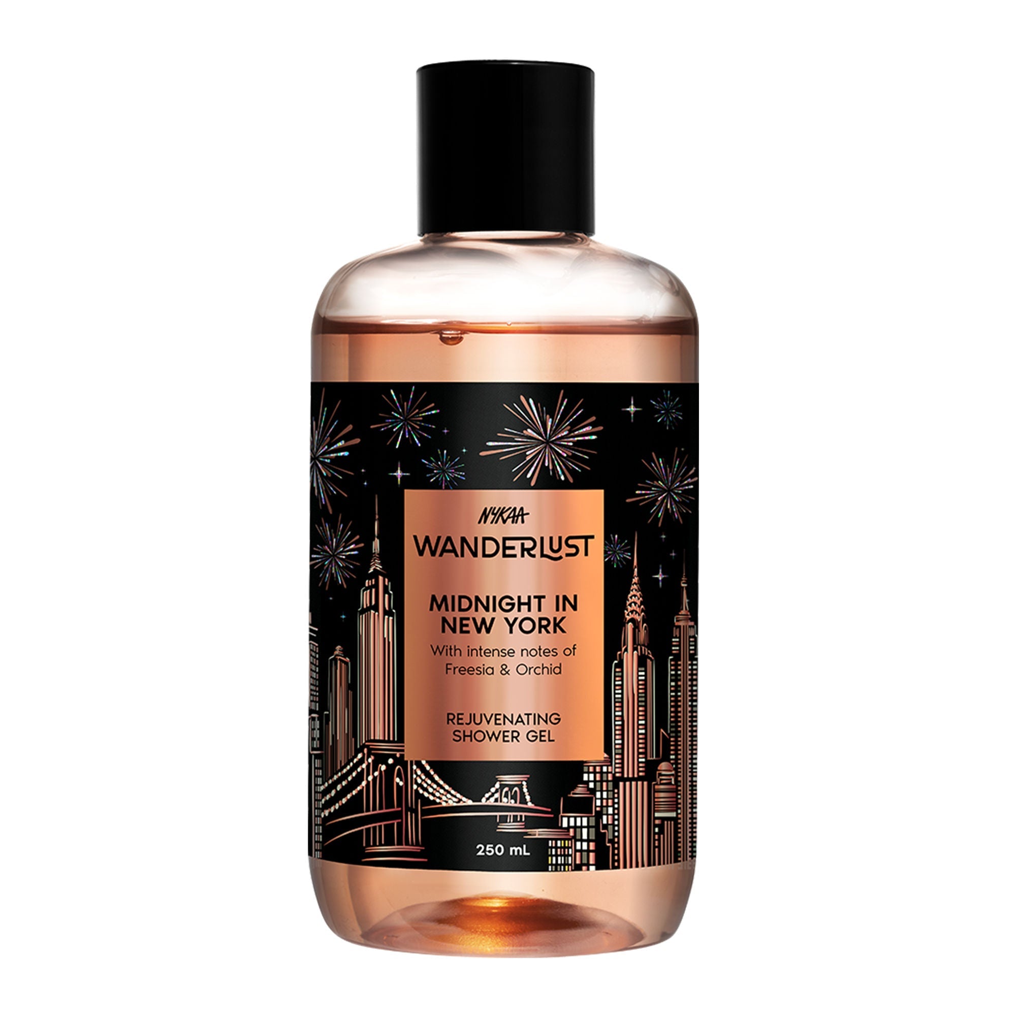 Wanderlust Midnight in New York Hydrating Body Wash Niacinamide Vit E Musk Orchid Caramel Lily