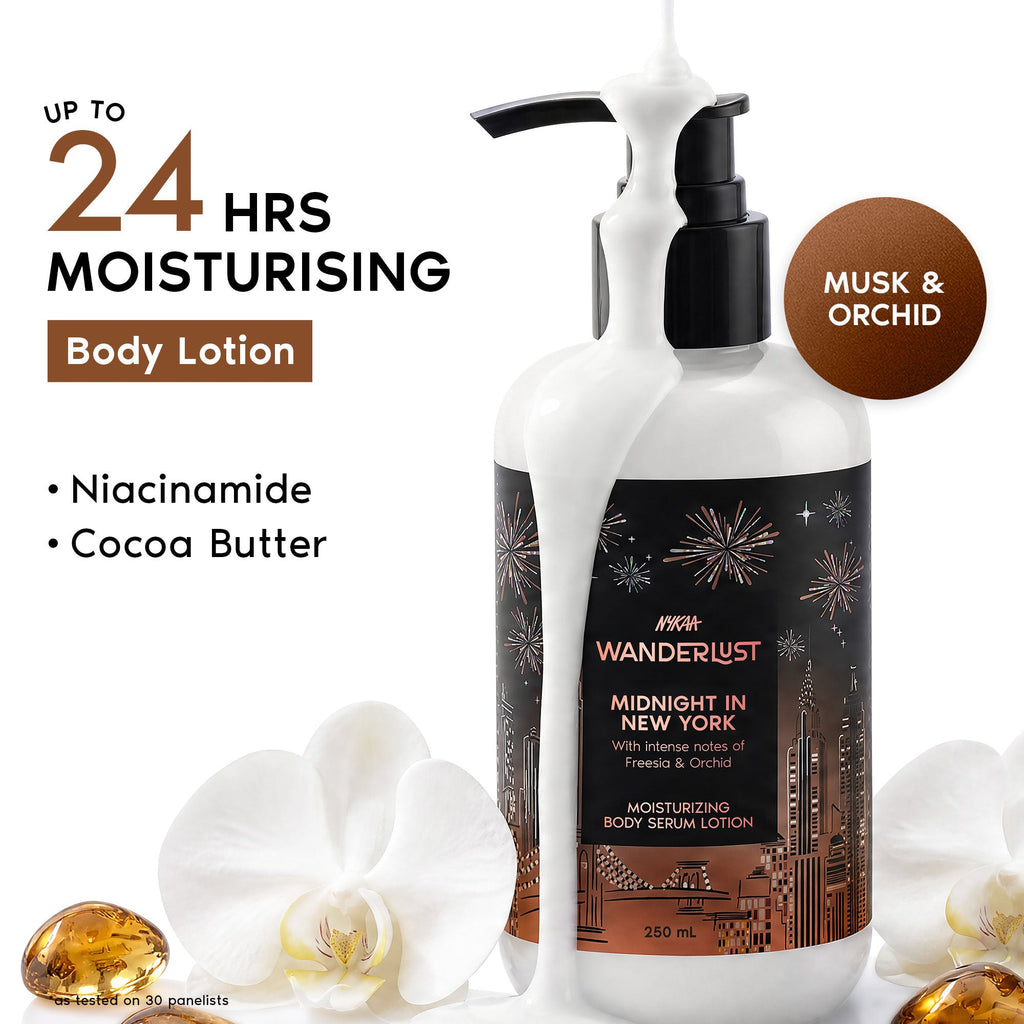 Wanderlust Midnight in New York Moisturising Brightening Body Lotion Niacinamide Vit E Orchid