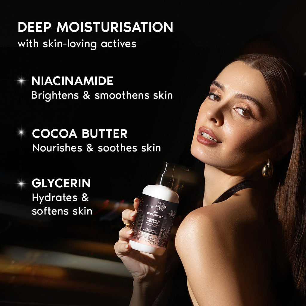 Wanderlust Midnight in New York Moisturising Brightening Body Lotion Niacinamide Vit E Orchid