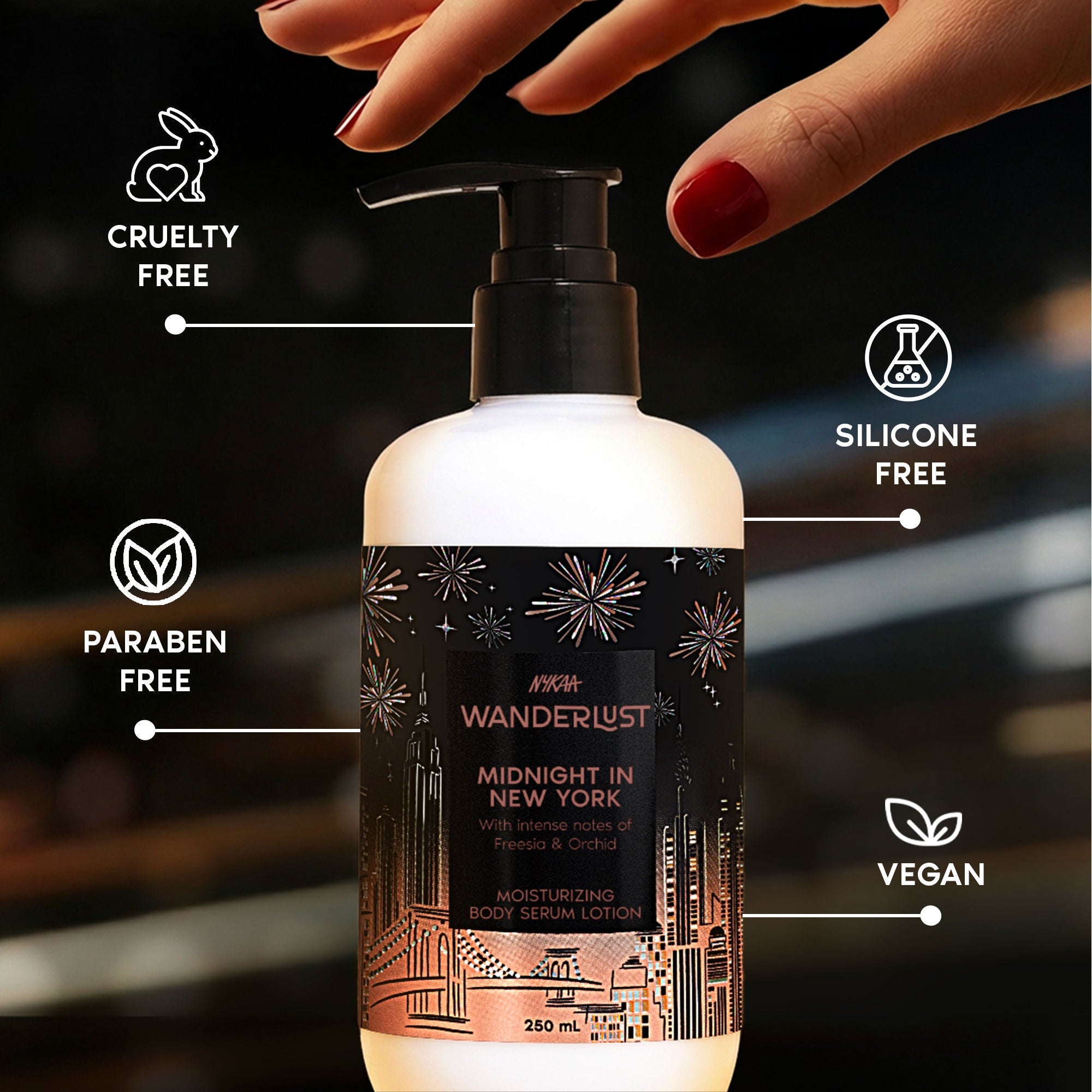 Wanderlust Midnight in New York Moisturising Brightening Body Lotion Niacinamide Vit E Orchid
