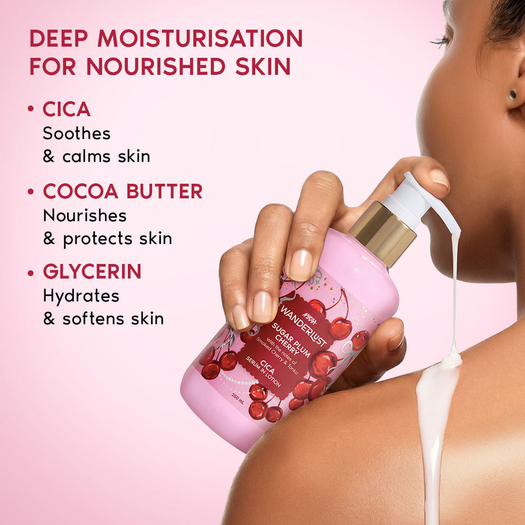 Wanderlust Sugar Plum Cherry Perfume Body Lotion - Upto 24 Hrs Moisturisation