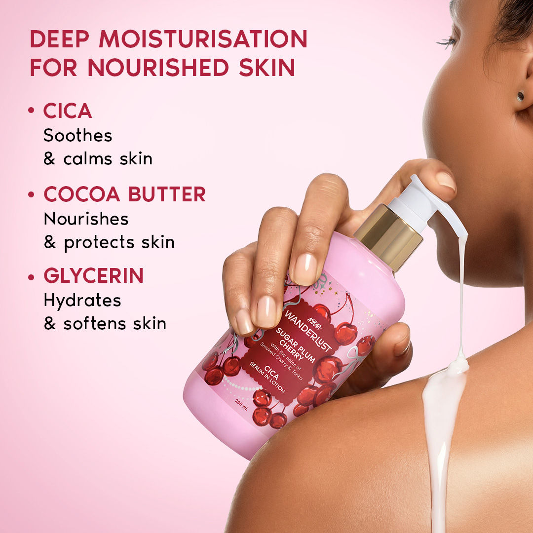 Wanderlust Sugar Plum Cherry Perfume Body Lotion - Upto 24 Hrs Moisturisation
