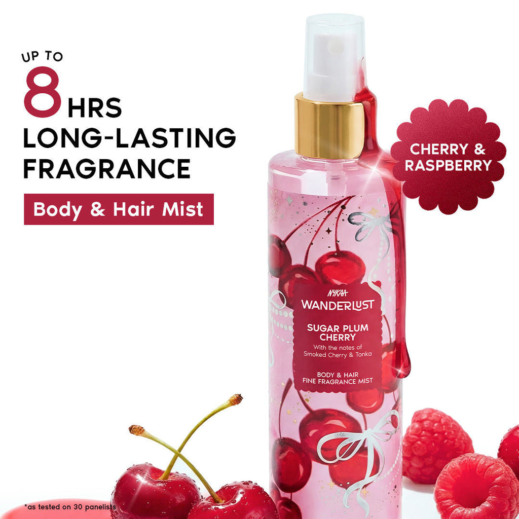 Wanderlust Sugar Plum Cherry Body & Hair Perfume Mist Long Lasting Fragrance (Raspberry, Rose)