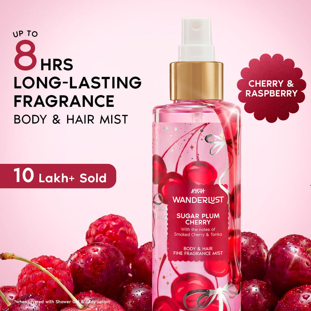 Wanderlust Sugar Plum Cherry Body & Hair Perfume Mist Long Lasting Fragrance (Raspberry, Rose)