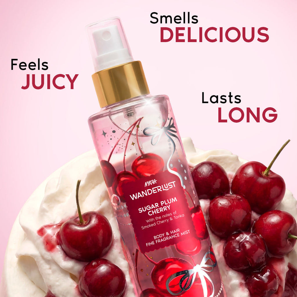 Wanderlust Sugar Plum Cherry Body & Hair Perfume Mist Long Lasting Fragrance (Raspberry, Rose)
