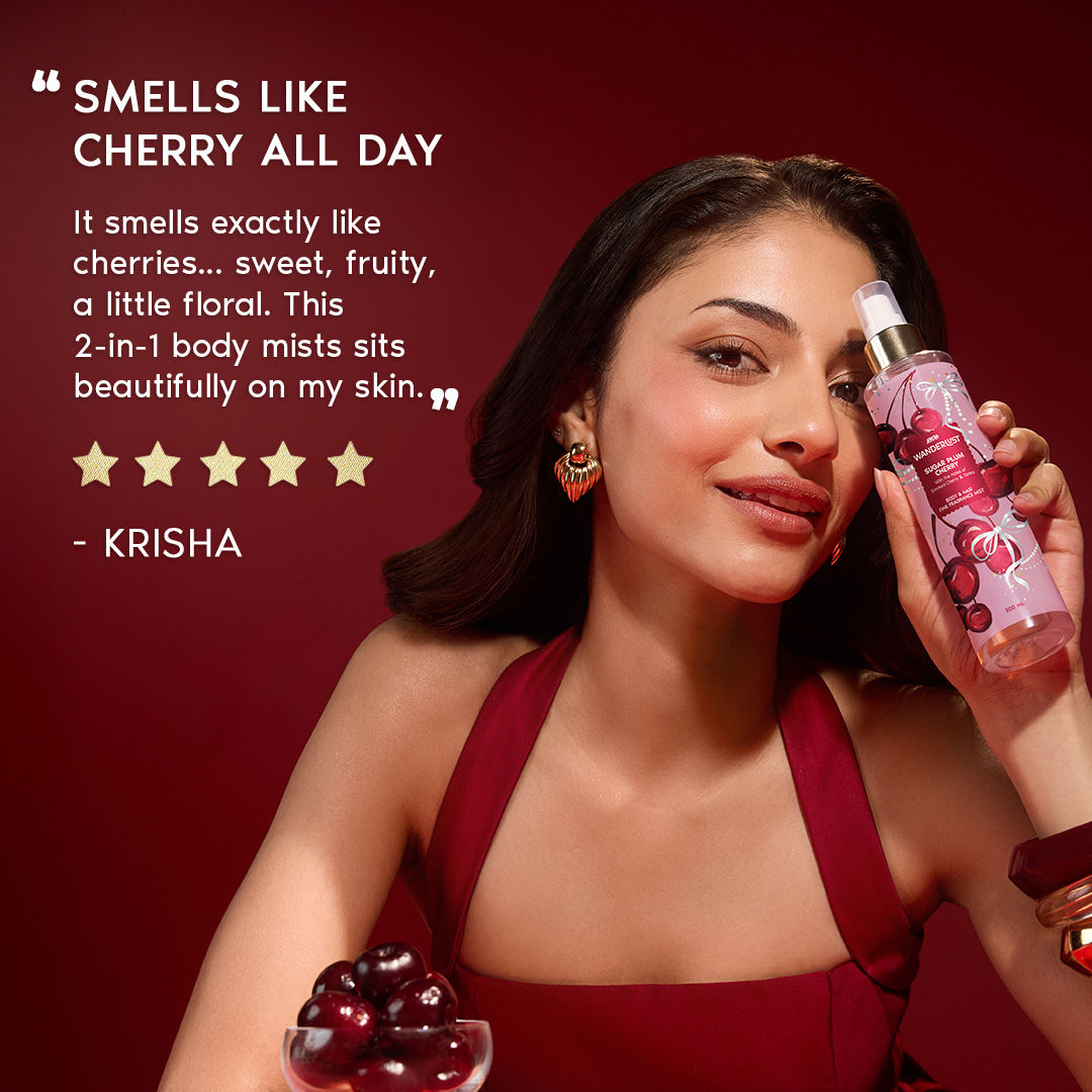 Wanderlust Sugar Plum Cherry Body & Hair Perfume Mist Long Lasting Fragrance (Raspberry, Rose)