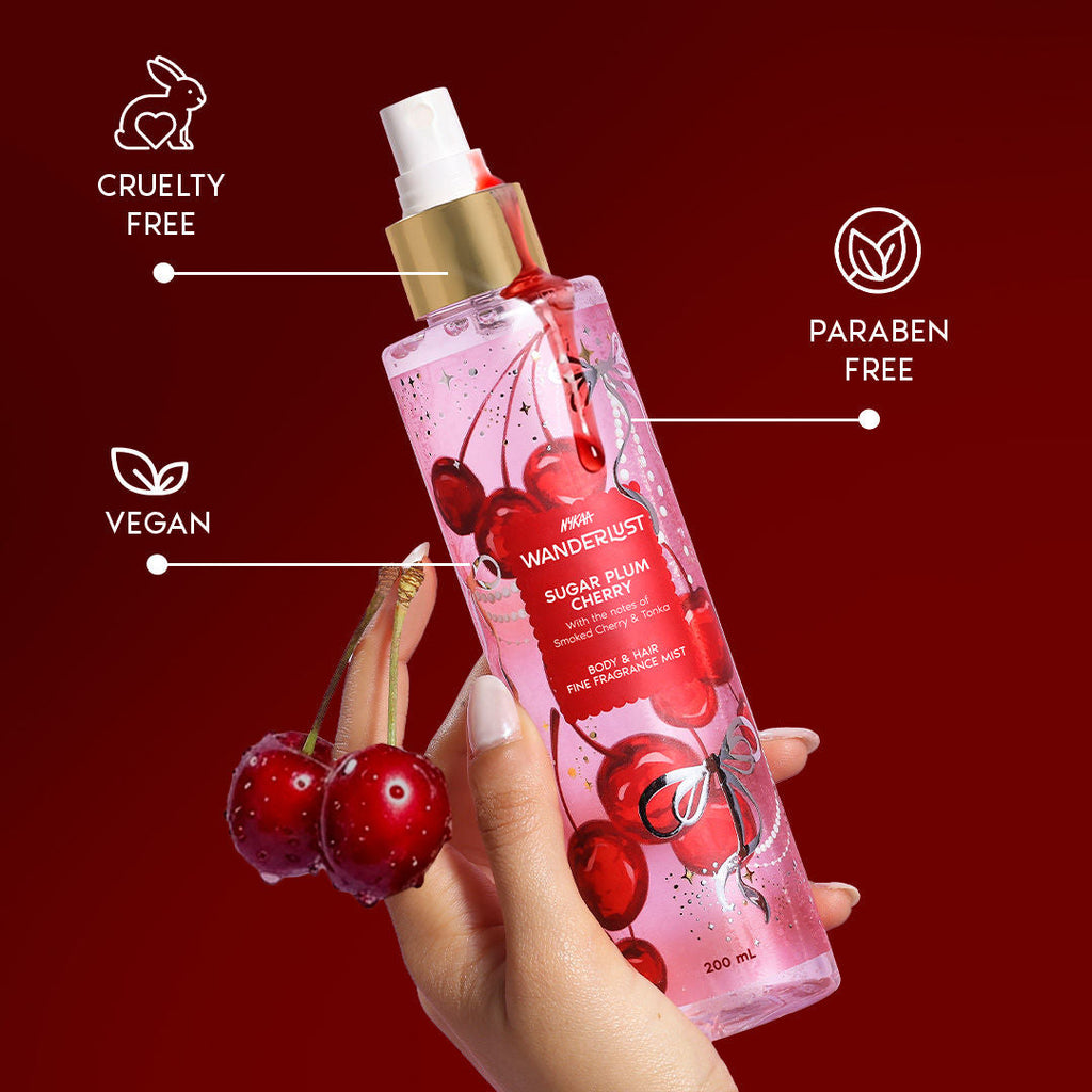 Wanderlust Sugar Plum Cherry Body & Hair Perfume Mist Long Lasting Fragrance (Raspberry, Rose)